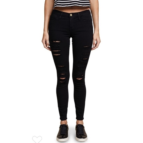 Frame Denim Le Skinny De Jeanne Black Distressed - Picture 1 of 7